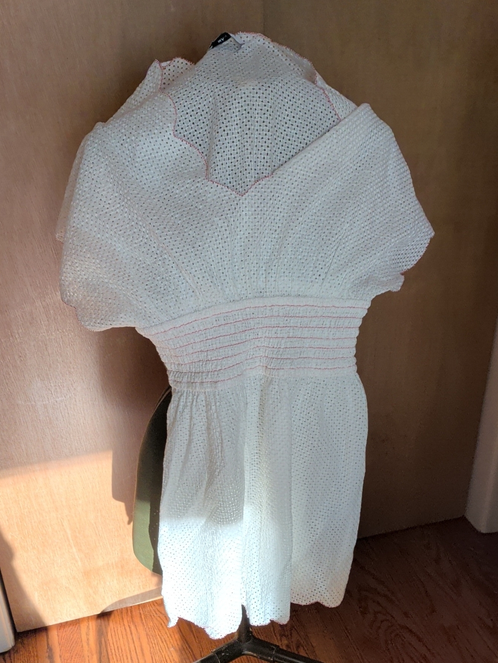 Marysia Swim White Eyelet Mini Dress with Pink Topstitching